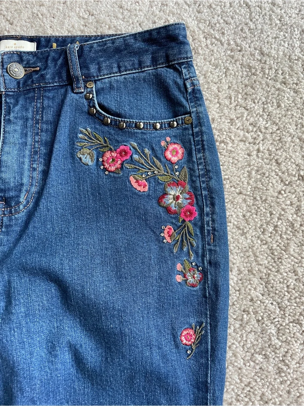 Kate Spade Broome Street Ditsy Embroidered Floral Straight Ankle Jeans Size 29